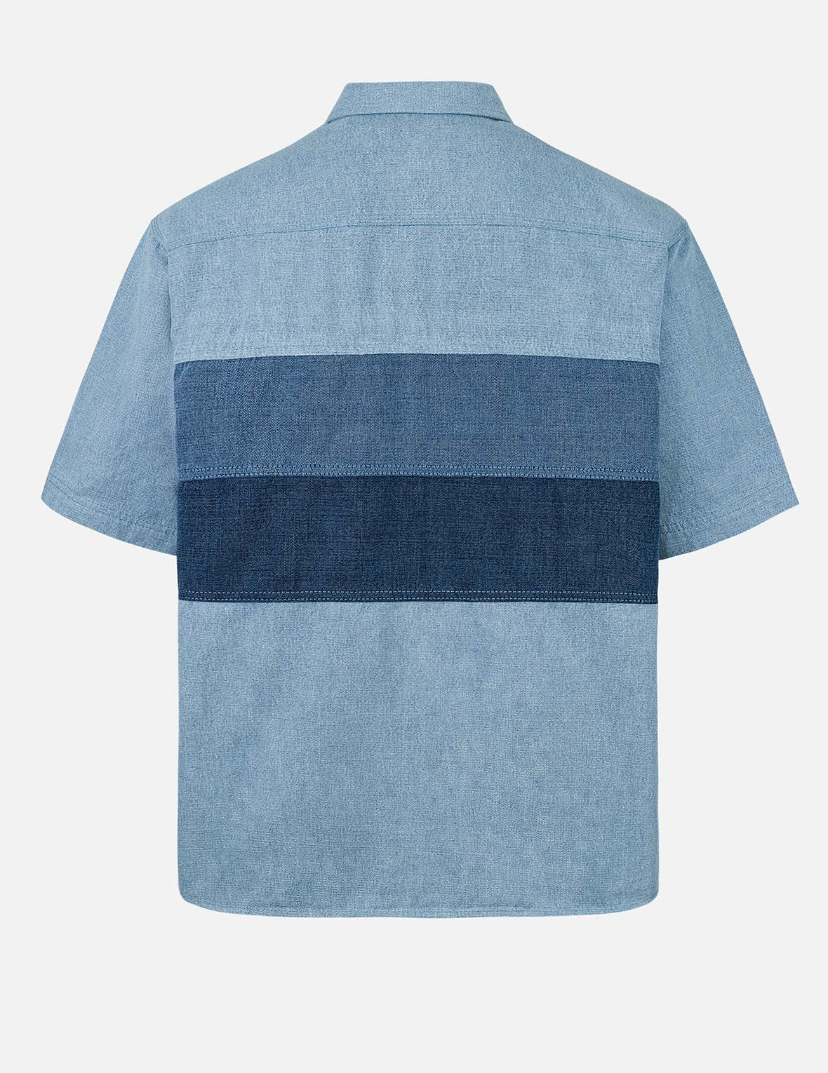 Panel Design Fashion Fit Denim Short-Sleeves Shirt